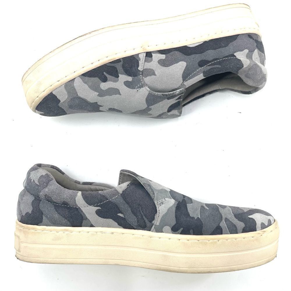 J/SLIDES NYC grey gray camo camouflage slip on flats loafers shoes 8.5 suede